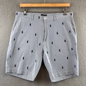 Polo Ralph Lauren Mens Shorts 36 Striped All Over Pony Logo Casual Golf Chino